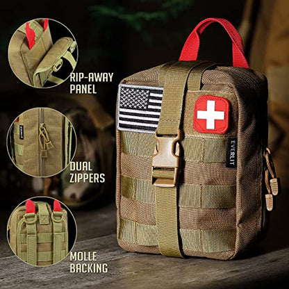 EVERLIT 250 Pieces Survival First Aid Kit IFAK EMT Molle Pouch Survival Kit Outdoor Gear Emergency Kits Trauma Bag for Camping Boat Hunting Hiking Home Car Earthquake and Adventures - color: Camo