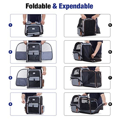 Extra Large Cat Backpack Carrier Expandable Pet Carrier Backpack for Small Dogs Medium Cats Fit Up to 18 Lbs, Dog Backpack Carrier, Foldable Puppy Backpack Carrier for Travel, Hiking,Striped - color: Striped