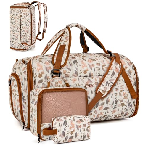 Convertible Garment Duffel Bags for Travel, 4-in-1 Carry on Duffle Bag for Women with Backpack Straps & Waterproof Shoe Pocket, Hanging Suit Dress Weekender Bag for Business, Wedding, 3pcs - color: C-Multicolor