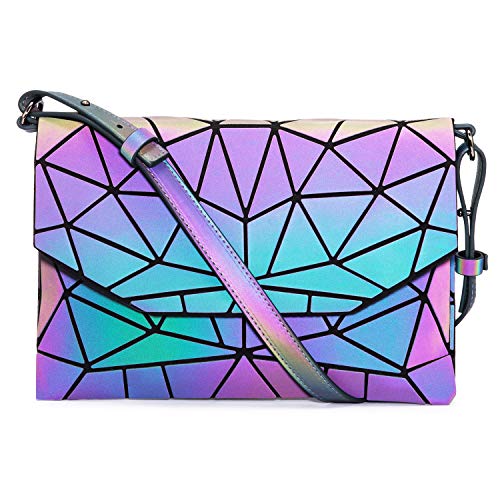 LOVEVOOK Geometric Luminous Purses and Handbags for Women Holographic Reflective Crossbody Bag Wallet - color: Crossbody Bags