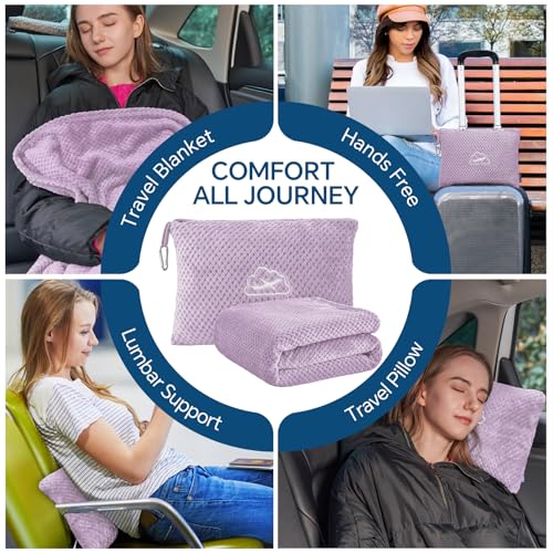 BEDELITE Travel Blanket with Bag, Ultra-Soft Jacquard Fleece Blanket with Luggage Sleeve & Backpack Clip, Airplane Blanket Travel Essentials, Lavender - color: Lavender