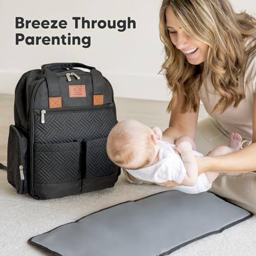 KeaBabies Diaper Bag Backpack for Girls, Boys - Mom and Dad Baby Bag with Diaper Changing Pad for Newborns, Toddlers, 2 Kids (Charcoal)