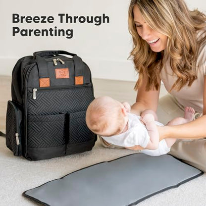 KeaBabies Diaper Bag Backpack for Girls, Boys - Mom and Dad Baby Bag with Diaper Changing Pad for Newborns, Toddlers, 2 Kids (Charcoal)