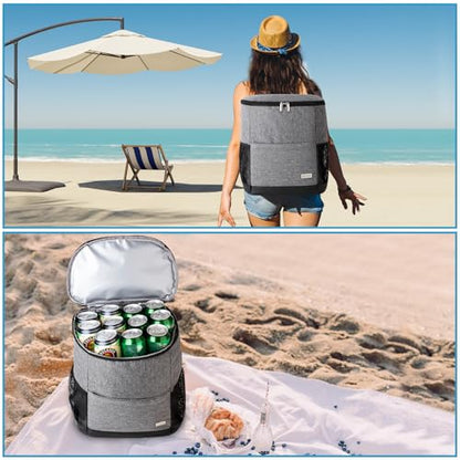 Insulated Cooler Backpack Outdoor - Leak Proof Backpack Cooler 30 Cans, Waterproof Lightweight Cooler Bag for 12h Hot/Cold Retention - Soft Cooler for Travel, Camping, Beach, Lunch - color: Cool-Gray