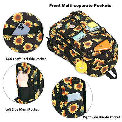Hidds Laptop Backpacks 15.6 In Kids School Backpack for Girls Women Bookbag - color: B-sunflower Black