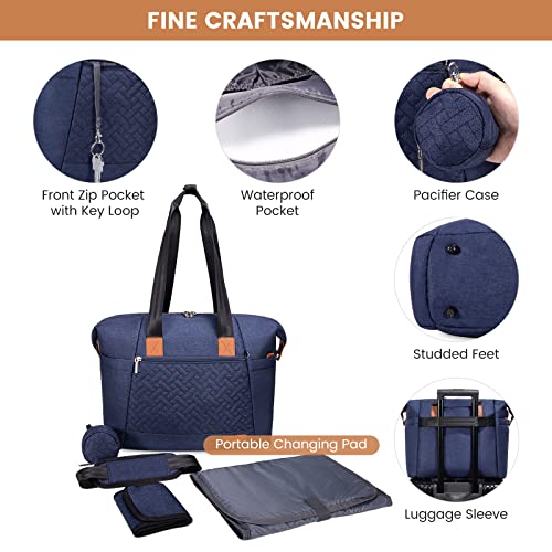 LOVEVOOK Diaper Bag Tote, Baby Diaper Bag Waterproof Travel Diaper Tote with Changing Pad - color: Navy Blue