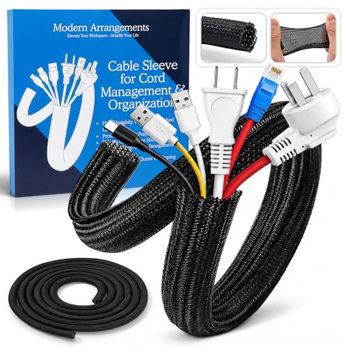Cable Management Sleeve & Cord Organizer for Desks - Wire Management Cover to Wrap & Protect Messy Cables for Computers, TV & Electronics - 10 ft x 0.5"