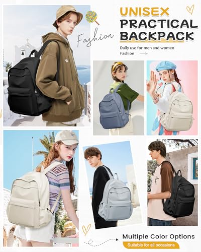 BJLFS Beige School Backpack for Girls Women Waterproof High School Book Bag Cute Backpack for Men Teens Boys, Lightweight Simple Middle School Back Pack Daypack - color: Beige