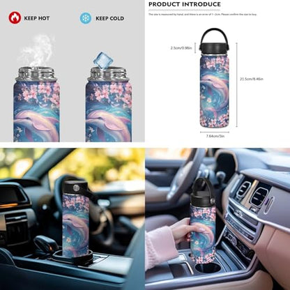 ZOUTAIRONG Girls School Bags Insulated Water Bottle for Hot & Cold Drinks, Cherry Blossom Dolphin Printed Lightweight Casual Backpack with 2 Side Pockets for Thermos - color: Cherry Blossom Dolphin