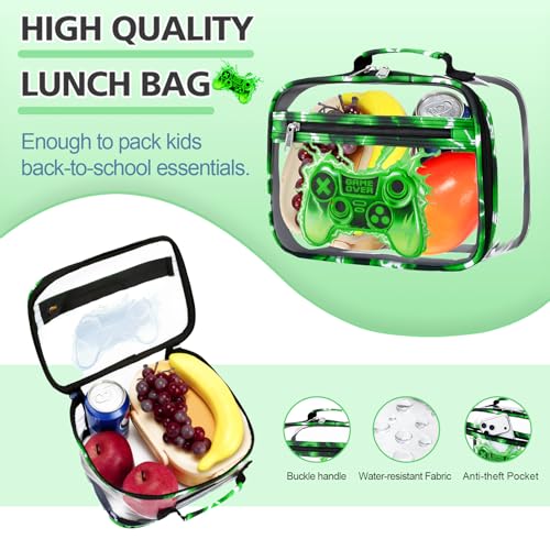 DIGOBAY 3PCS Cool Luminous Clear Backpack for Boys Kids, Gamer Clear Bookbag for School, See Through PVC Transparent Backpacks with Lunch Bag Pencil Case, Backpack Heavy Duty for School Stadium - color: Green Lightning