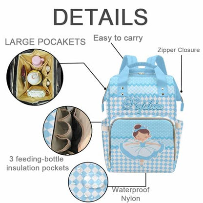 Newcos Customized Diaper Bags with Name, Personalized Mommy Backpack Tote Bags with Water Bottle for Newborn Baby, Custom Nursing Bag for New Mom Wife Mothers Day Travel Blue - color: Patten 19