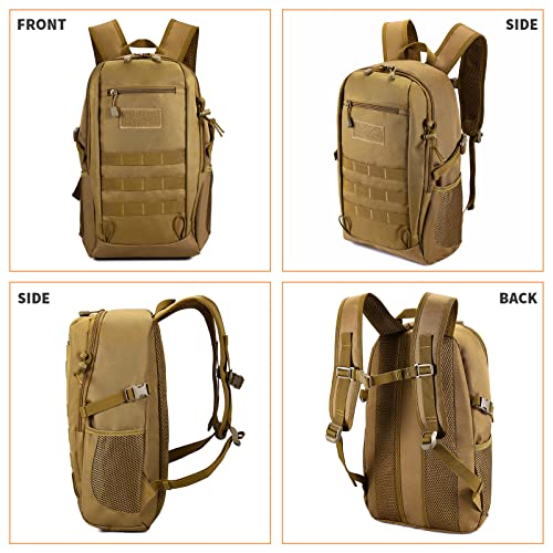 HUNTVP 20L Tactical Backpack Military MOLLE Backpack Daypack Rucksack Gear Tactical Assault Pack Bag for Hunting Camping Trekking (20L-Dark Brown) - color: Dark Brown, size: 20L