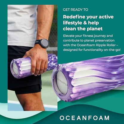 Oceanfoam Ripple Travel Foam Roller (11" x 3.35") Firm Mini Foam Roller for Physical Therapy, Deep Tissue Massage, Back Pain - High Density, Ergonomic Wave Textured - Yoga, Exercise (Purple Marbled) - color: Purple Marbled