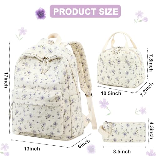 BTOOP School Backpacks for Teen Girls Bookbags Lightweight Kids Backpack School Bags Set with Lunch Box Pencil Case - color: Purple Flower 201