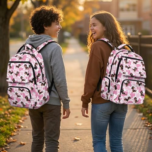 Pink Dachshund Backpack for Girls Kids School Backpacks with Lunch Box Water Bottle Pouch and Pencil Case 4 Pieces Preschool Backpack Girls Bookbag Ages 8-10 Large Capacity School Bags - color: Pink Dachshund