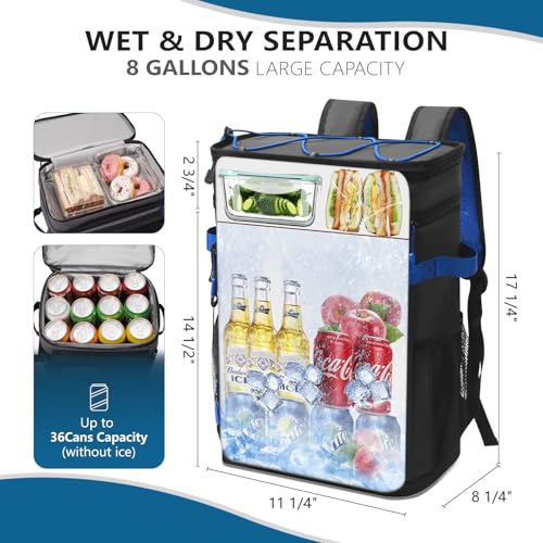 Large Backpack Cooler 36 Can Cooler Backpack with 2 Insulated Compartments Leak Proof Waterproof Travel Backpack, Camping Beach Picnic Lunch Thermal Bag for Women and Men - color: Black