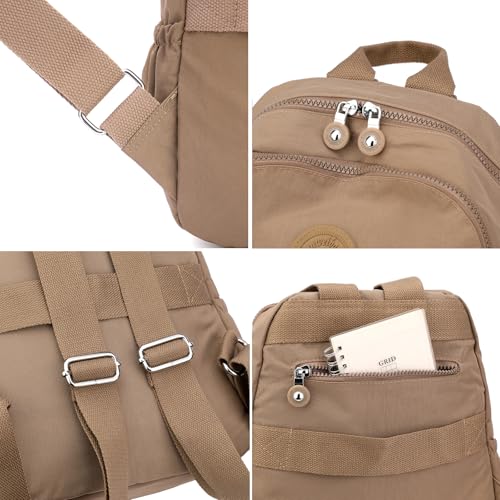 Tanweibago Mini Nylon Women Backpacks,11L Small Ladies backpacks Casual Lightweight Women Shopping Travel Daypack (Beige) - color: Beige