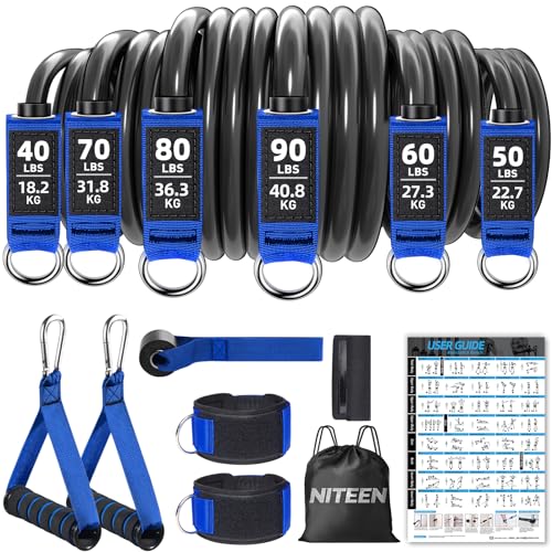 Heavy Resistance Bands for Working Out, NITEEN Resistance Bands with Handles Weight Exercise Bands for Men Women, Workout Bands with Door Anchor and Ankle Straps Strength Training Equipment - size: 390lbs
