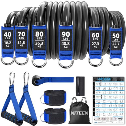 Heavy Resistance Bands for Working Out, NITEEN Resistance Bands with Handles Weight Exercise Bands for Men Women, Workout Bands with Door Anchor and Ankle Straps Strength Training Equipment - size: 390lbs