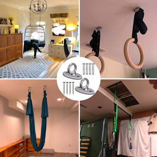 SELEWARE Ceiling Mount Cast Stainless Steel Swing Hanger Wall Anchor Hanging Yoga Swing Hammock Chair Suspension Straps Heavy Bag and More 2 Pcs - color: Ceiling Mount (2 Pack)