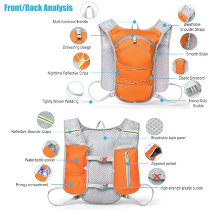 Travel Hiking Cycling Lightweight Backpack Adjustable shoulder straps, Running Hydration Vest for Outdoor Trail for Men Women-Orange