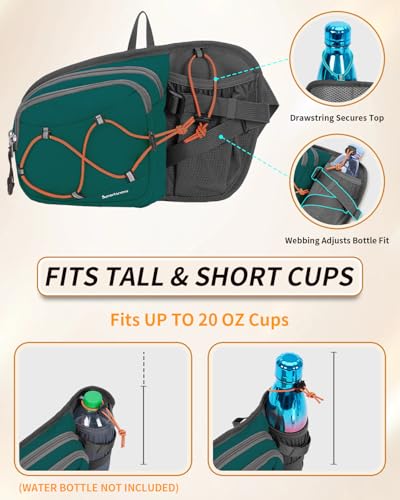 sportsnew Hydration Waist Pack with Water Bottle Holder, 2L Large Fanny Pack for Running Hiking Dog Walking, Water-Resistant Crossbody Waist Bag for Men Women, Patent Pending - style: Dark Green