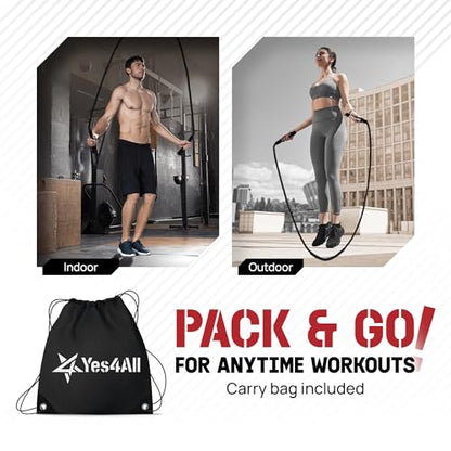 Yes4All Weighted Jump Rope, 2.8LB Heavy Skipping Rope with Anti-Slip Double Layer Handle & Protective Sleeve for Fitness, Cardio, Muscle Training - Carry Bag Included - size: 2.8 lbs