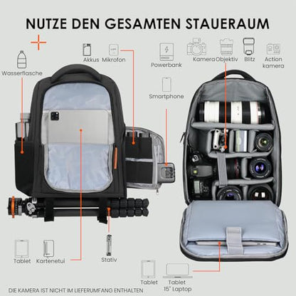 TARION Camera Backpack for Photographers - Compact Camera Bag with 15 Inch Laptop Compartment - Side Access Quick Draw - Anti-theft Hidden Pocket Tripod Holder Rain Cover - TB04 Black - color: Black