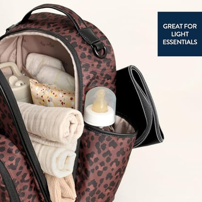 Itzy Ritzy Mini Diaper Bag Backpack – Chic, Compact Mini Plus Backpack with Changing Pad, 10 Pockets (6 Internal, 4 External), Grab-Top Handle & Rubber Feet – Leopard (Woven) - color: Leopard (Woven)