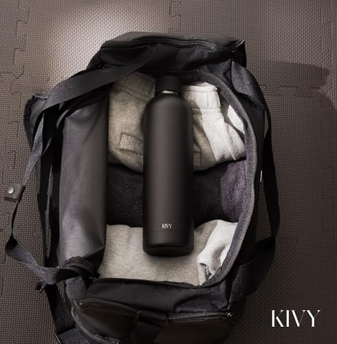 KIVY Stainless Steel Insulated Water Bottle 32oz | Slim Water Bottle for Travel, Car, Gym, Cupholder, Backpack side pocket - Slim water bottle no straw - Screw top