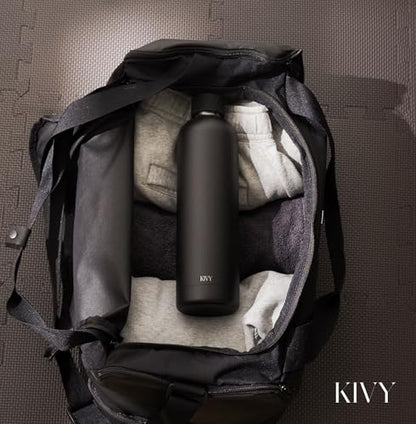 KIVY Stainless Steel Insulated Water Bottle 32oz | Slim Water Bottle for Travel, Car, Gym, Cupholder, Backpack side pocket - Slim water bottle no straw - Screw top