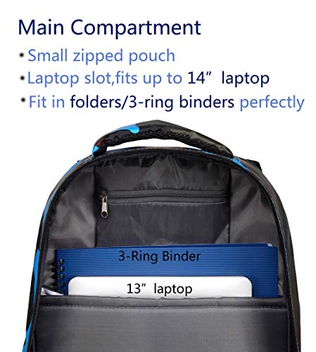 BLUEFAIRY Kids Backpacks for Boys Girls 17 Inch Elementary Primary Middle School Bookbags with Laptop Compartment Back to School Bags for Childs Age 6-8 Mochilas Escolares para Niños Niñas Camo Blue - color: Black/Blue