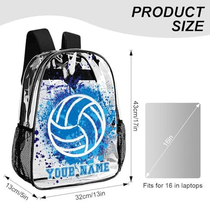 Custom Volleyball Clear Backpack Heavy Duty for Girls Kids Boys | Large Cool PVC Volleyball Theme Printing Transparent Backpacks for Schools Stadium Concerts Work - Clear/Black - color: Volleyball Clear Backpack 2 Black Custom
