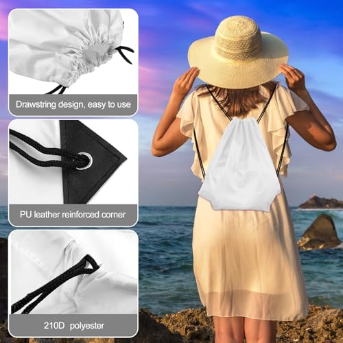 KUUQA 2 Pcs White Drawstring Backpack Drawstring Bag Bulk Sports Cinch Bags String Backpack Storage Bags for Gym Traveling - color: White