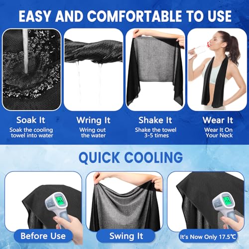 Hosuly 300 Pack Cooling Towels Bulk 40 x 12 Inch Large Chilly Breathable Sweat Sports Cold Towels Sublimation Microfiber Ice Neck Rag for Hot Weather Workout Gym Team Gift (Black) - color: Black