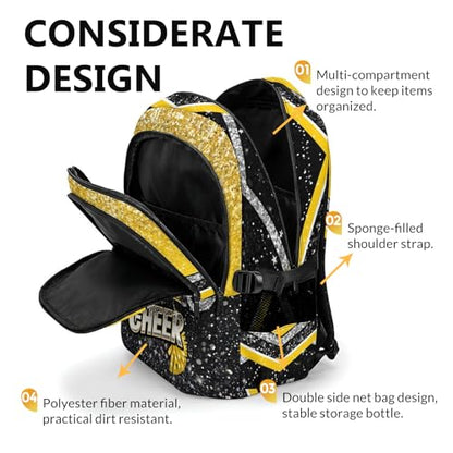 Personalized Cheers Backpacks for Girls 3-8, 17 Inch Large Capacity Cheerleader Initial Bookbag for Elementary Middle School Travel - color: Yellow