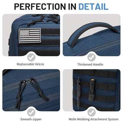 Wotony Military Tactical Backpack for Men Waterproof Daypack 3 Day Assault Pack Molle Bag with Water Bottle Holder - color: Blue, size: 35L