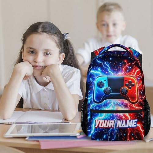 Custom Gamer Backpack for Boys - Personalized 17 Inch Kids Toddlers Bookbag, Lightweight Large Capacity Schoolbag for School Travel Camping - color: Gold