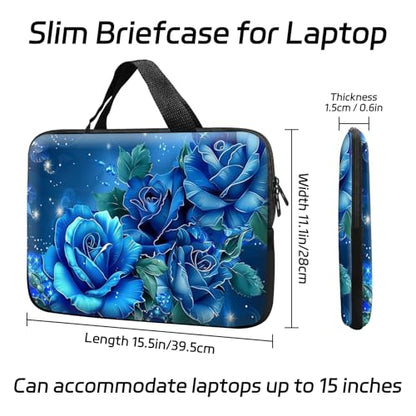14 15 15.4 15.6 inch Laptop Handle Bag Computer Bag, Pouch Holder Notebook Sleeve Cover Soft Case Compatible for Dell,Lenovo,Toshiba HP, Asus Notebook-Blue Roses - color: Blue Roses