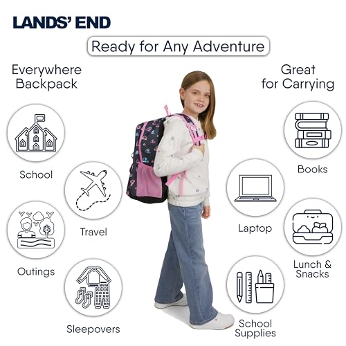 Lands' End Unisex Kids Large ClassMate Lightweight Durable Elementary School Backpack, Hot Pink - color: Hot Pink