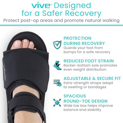 Vive Rounded Post Op Shoe for Injured Foot - Orthopedic Recovery Shoes for Women, Men - Lightweight, Adjustable Medical Walking Shoe for Post Surgery, Stress Fracture, Bunions, Sprains - Left or Right (X-Small) - size: X-Small