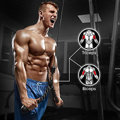 Yes4All Cable Machine Attachment, Row Handles, Tricep Rope, Straight Bar, V Bar, LAT Pulldown Accessories Load 880 LB for Home Gym - color: G. (Black) Tricep Rope + Double D + Straight Bar + V Bar