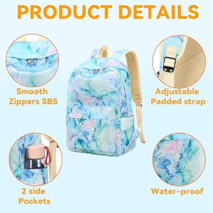 LEDAOU Kids Backpack for Girls Backpacks with Lunch Box, Lightweight Bookbag Set Elementary Middle School Back pack for 8-14 - color: Marble Purple