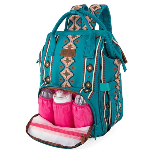 Wrangler Aztec Backpack Organized Daypack Travel Baby Bag with Stroller Strap and Side Bottle Pockets WG2204-9110TQ - color: Angel Turquoise