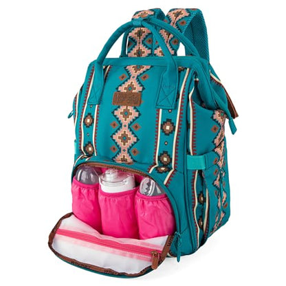 Wrangler Aztec Backpack Organized Daypack Travel Baby Bag with Stroller Strap and Side Bottle Pockets WG2204-9110TQ - color: Angel Turquoise