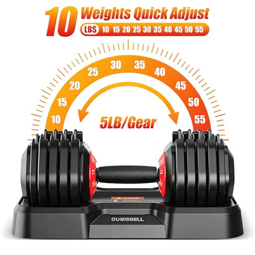 Adjustable Dumbbell Set, All in One Weights Dumbbell with Non-Slip Handle, 1 Hand Quick Adjust weight set for Home Gym - color: 55lb Pair