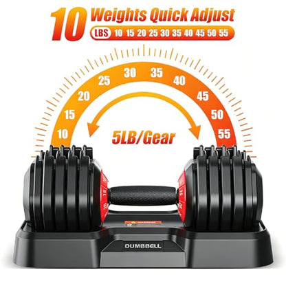 Adjustable Dumbbell Set, All in One Weights Dumbbell with Non-Slip Handle, 1 Hand Quick Adjust weight set for Home Gym - color: 55lb Pair
