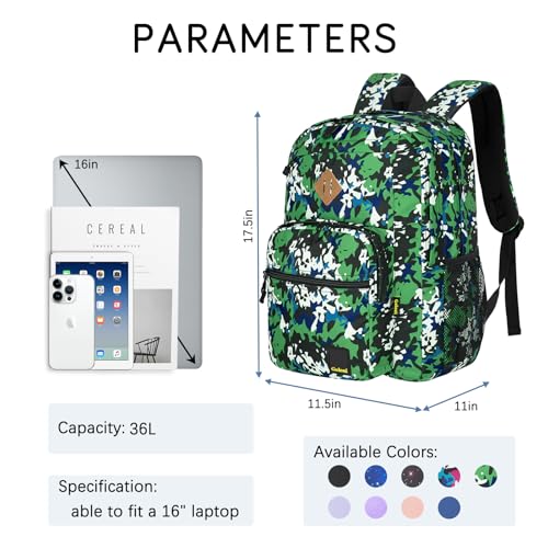 Goloni Lightweight Laptop Backpack 1.1Lbs, 26L Wear-Resistant Water Resistant Backpack with Laptop Compartment for Men Women - color: Camo Green