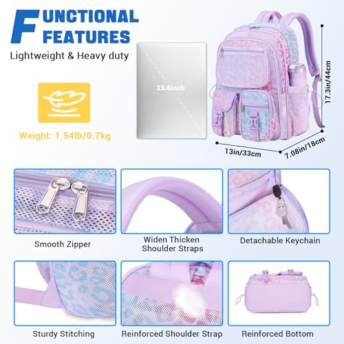 MOONBABY Mesh Backpack Heavy Duty See Through Net Bookbag Semi-Transparent Net Back Pack for Beach, Swimming, Sports, Work, Travel (Purple Leopard) - color: Purple Leopard