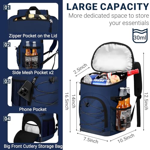 NECKORY Cooler Backpack, Lightweight and Soft Backpack Cooler for Men Women, Insulated Lunch Bag for Camping Traveling Hiking - color: Navy